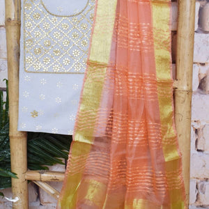 Grey Gota Patti Kota Set with Tissue Dupatta- SSEthnics