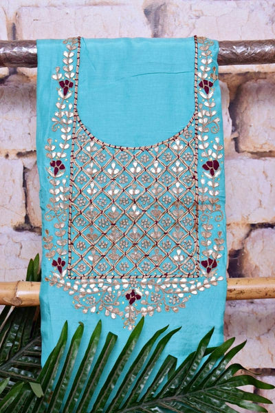 Blue-Pink Gota Patti Set with Tissue-Linen Dupatta