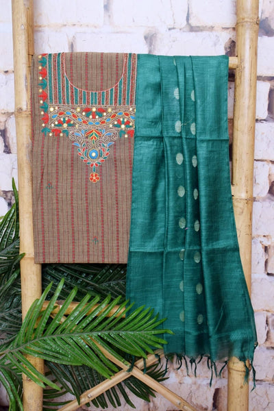 Brown Cotton Embroidered Customised Set