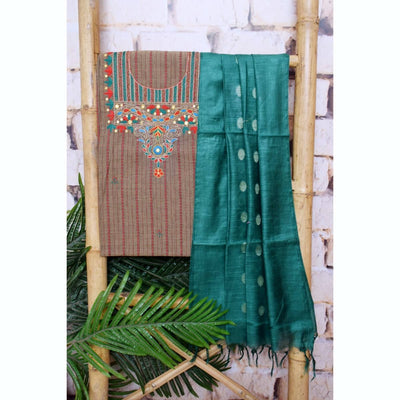 Brown Cotton Embroidered Customised Set-SSethnics