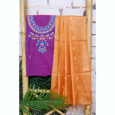 Purple Cotton Embroidered Customised Suit Set-SSethnics