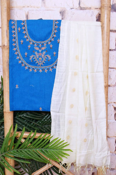 Blue Cotton Embroidered Customised Set