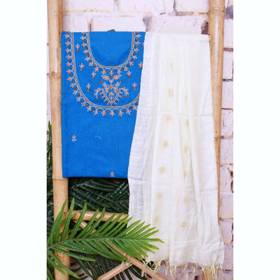 Blue Cotton Embroidered Customised Set - SSethnics