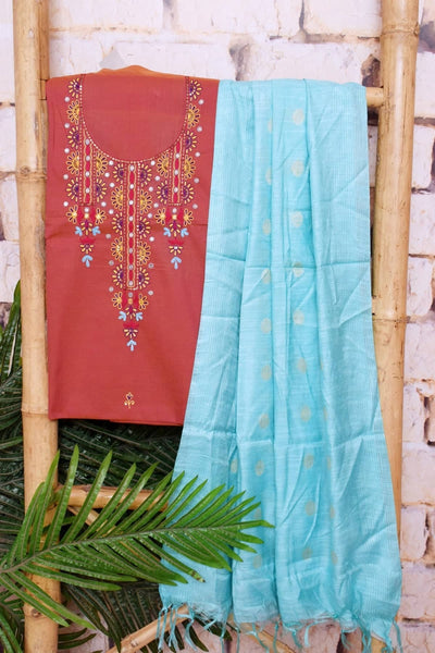 Rust Cotton Embroidered Customised Suit