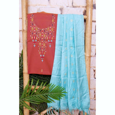 Rust Cotton Embroidered Customised Suit-SSethnics