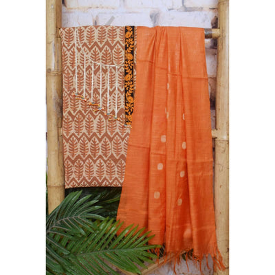 Orange Dabu Cotton Embroidered Customised Set - SSEthnics
