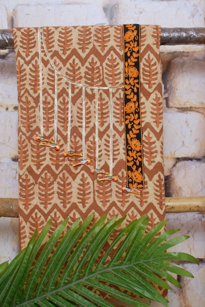 Orange Dabu Cotton Embroidered Customised Set - SSEthnics