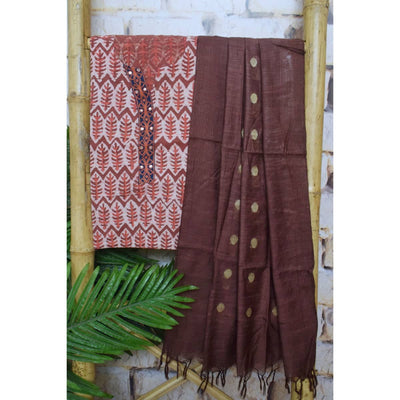 Rust Dabu Cotton Embroidered Customised Set - SSEthnics