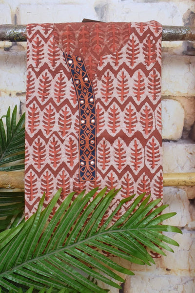 Rust Dabu Cotton Embroidered Customised Set - SSEthnics
