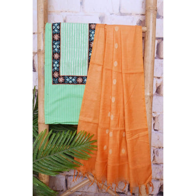 Light Green Cotton Embroidered Customised Set - SSEthnics