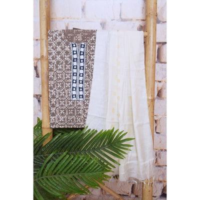 Grey Dabu Cotton Embroidered Customised Set - SSEthnics