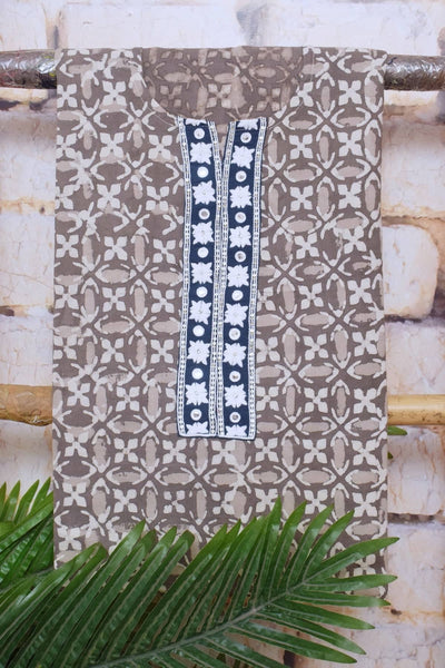 Grey Dabu Cotton Embroidered Customised Set - SSEthnics