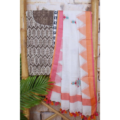 Grey Dabu Cotton Embroidered Customised Set - SSEthnics