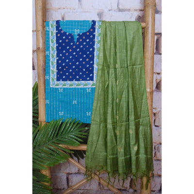 Blue Cotton Embroidered Customised Set - SSEthnics