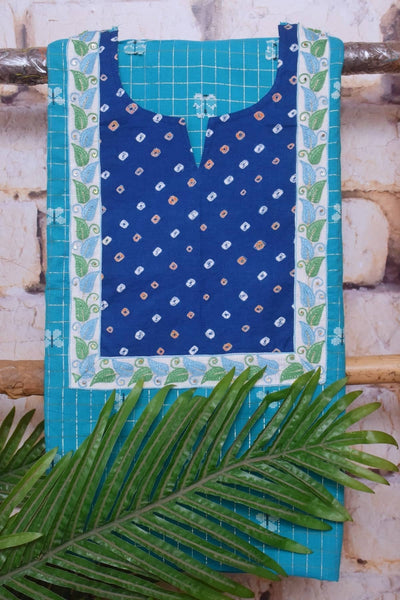 Blue Cotton Embroidered Customised Set - SSEthnics