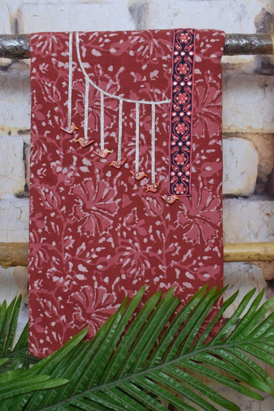 Onion Pink Dabu Cotton Embroidered Customised Set - SSEthnics