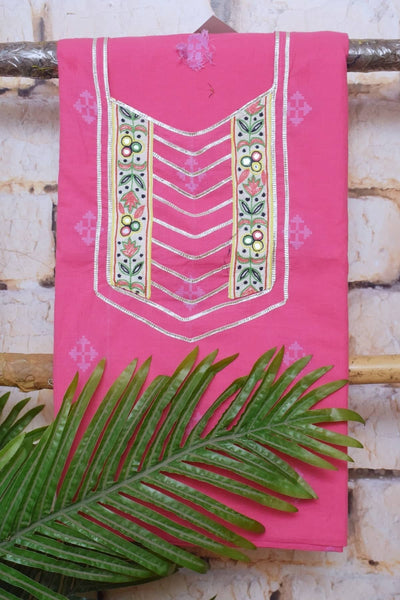 Pink Cotton Embroidered Customised Set - SSEthnics