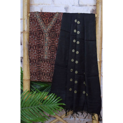 Black Ajrakh Cotton Embroidered Customised Set - SSEthnics