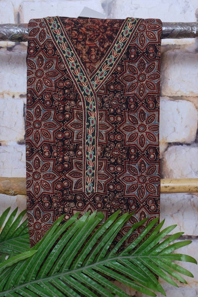 Black Ajrakh Cotton Embroidered Customised Set - SSEthnics