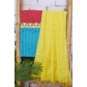 Blue Cotton Embroidered Customised Set - SSEthnics