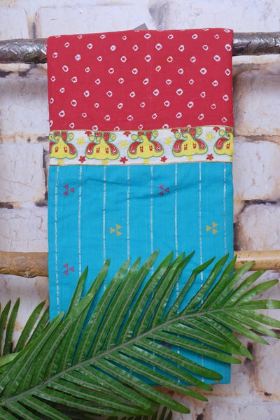 Blue Cotton Embroidered Customised Set - SSEthnics