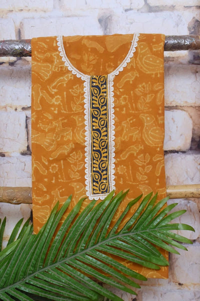 Mustard Dabu Cotton Embroidered Customised Set - SSEthnics