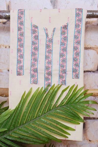 Cream Cotton Embroidered Customised Set - SSEthnics