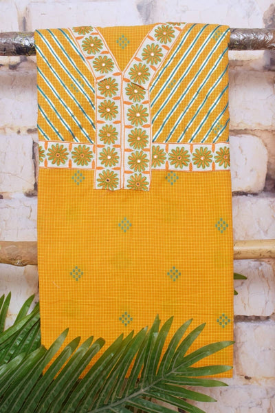 Yellow Cotton Embroidered Customised Set - SSEthnics