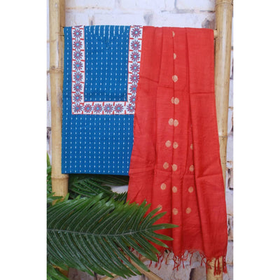 Blue Cotton Embroidered Customised Set - SSEthnics