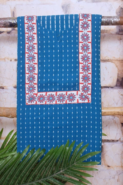 Blue Cotton Embroidered Customised Set - SSEthnics
