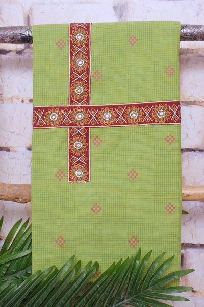 Green Cotton Embroidered Customised Set - SSEthnics