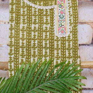 Green Dabu Cotton Embroidered Customised Set - SSEthnics