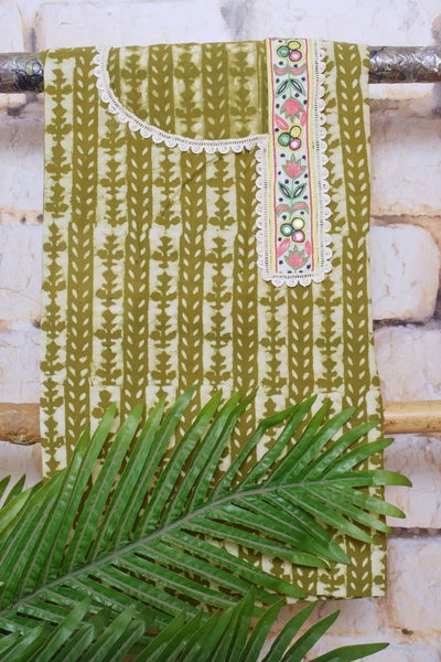 Green Dabu Cotton Embroidered Customised Set - SSEthnics