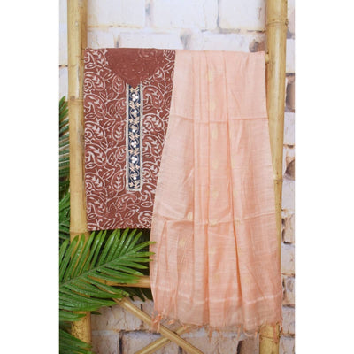 Brown Dabu Cotton Embroidered Customised Set - SSEthnics