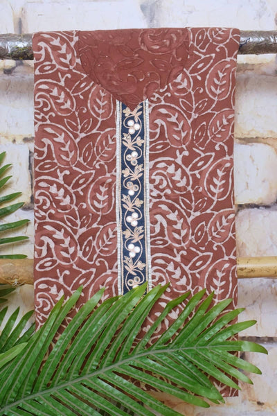 Brown Dabu Cotton Embroidered Customised Set - SSEthnics