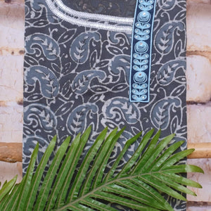 Grey Dabu Cotton Embroidered Customised Set - SSEthnics