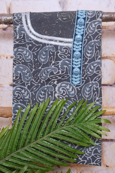 Grey Dabu Cotton Embroidered Customised Set - SSEthnics