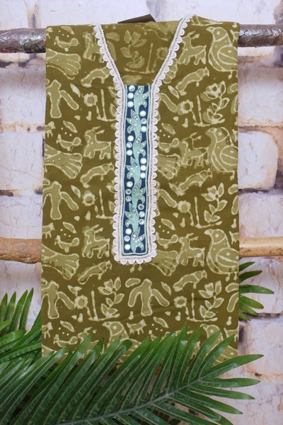 Green Dabu Cotton Embroidered Customised Set - SSEthnics