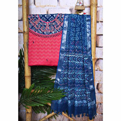 Dark Pink Indigo Cotton Silk Customised Set - SSEthnics