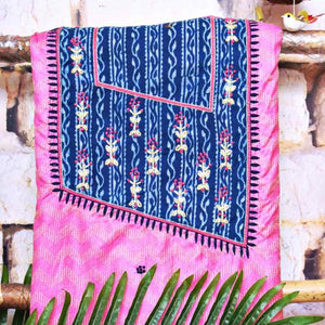 Light Pink Indigo Cotton Silk Customised Set - SSEthnics