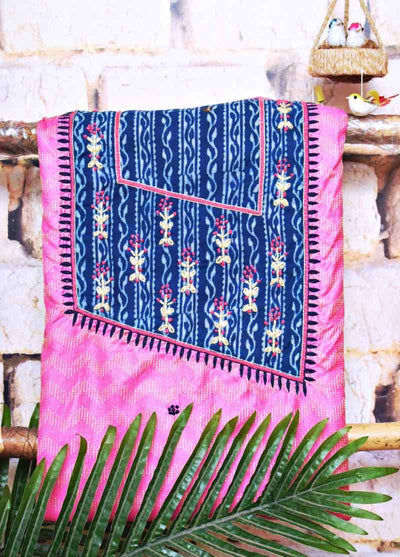 Light Pink Indigo Cotton Silk Customised Set - SSEthnics