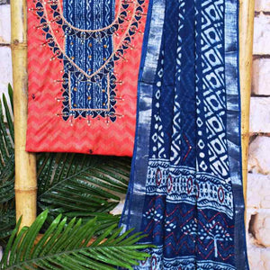 Red Indigo Cotton Silk Customised Set - SSEthnics
