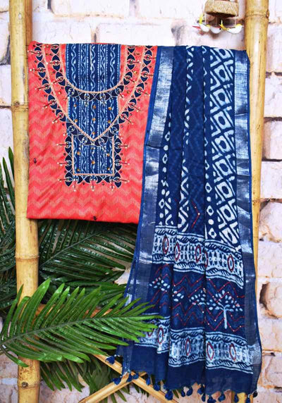 Red Indigo Cotton Silk Customised Set - SSEthnics