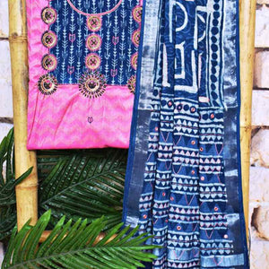 Pink Indigo Cotton Silk Customised Set - SSEthnics