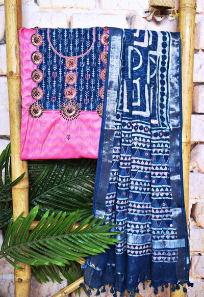 Pink Indigo Cotton Silk Customised Set - SSEthnics