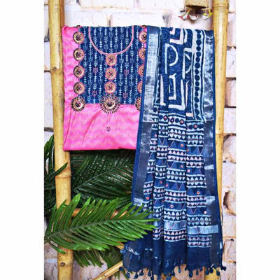 Pink Indigo Cotton Silk Customised Set - SSEthnics