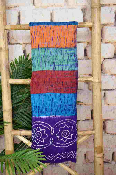 Purple-Green Shibori with Bandhani Unstitched Suit - SSEthnics