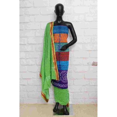Purple-Green Shibori with Bandhani Unstitched Suit - SSEthnics