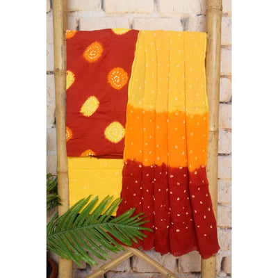 Rust Red Cotton Bandhani Suit - SSEthnics