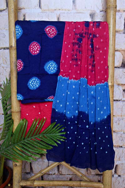 Blue Cotton Bandhani Suit - SSEthnics